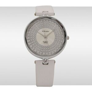 STRADA Watch Austrian Crystal Faux White Leather